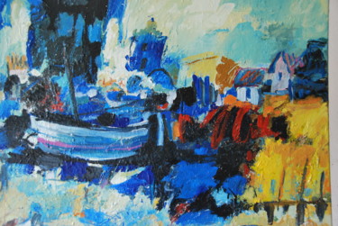 Painting titled "Collioure plage" by Philippe Olivié, Original Artwork, Oil Mounted on Wood Stretcher frame