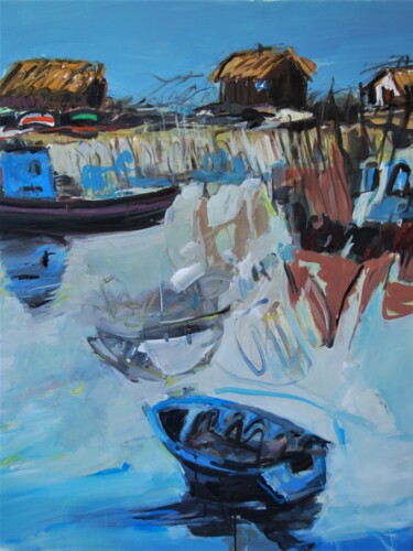 Painting titled "bassin d'Arcachon" by Philippe Olivié, Original Artwork, Oil Mounted on Wood Stretcher frame