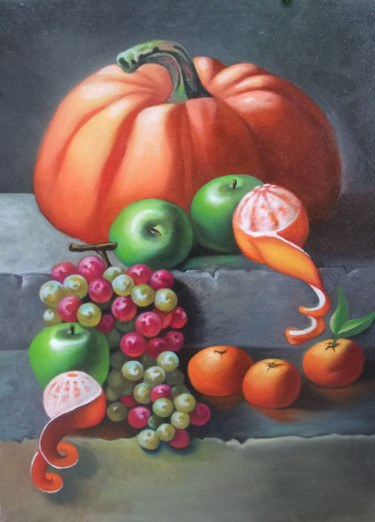 Painting titled "Nature morte avec c…" by Philippe Olivier, Original Artwork, Oil