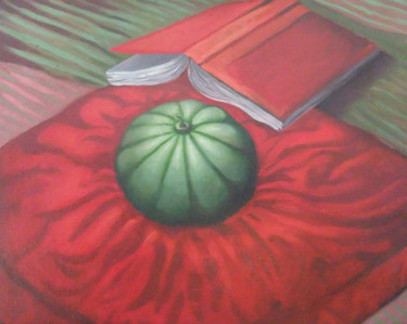 Peinture intitulée "Melon et roman" par Philippe Olivier, Œuvre d'art originale, Huile