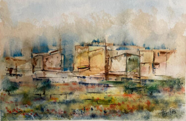 Peinture intitulée "Village du voyage" par Philippe Paquet, Œuvre d'art originale, Aquarelle