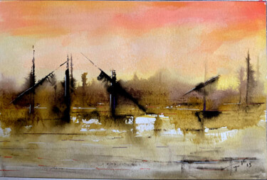 Painting titled "Chantier naval - Aq…" by Philippe Paquet, Original Artwork, Watercolor