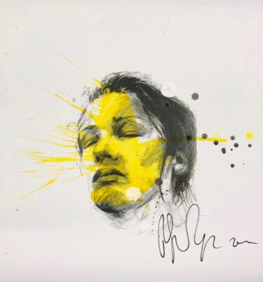 Peinture intitulée "Visage femme jaune 3" par Philippe Pasqua, Œuvre d'art originale, Crayon