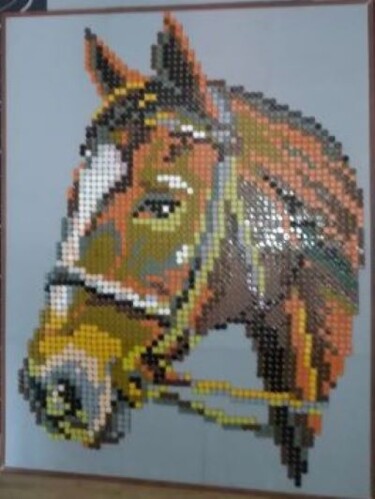 Kolaże zatytułowany „Tête de cheval” autorstwa Philippe Paulus, Oryginalna praca, Kolaże Zamontowany na Drewniana rama noszy