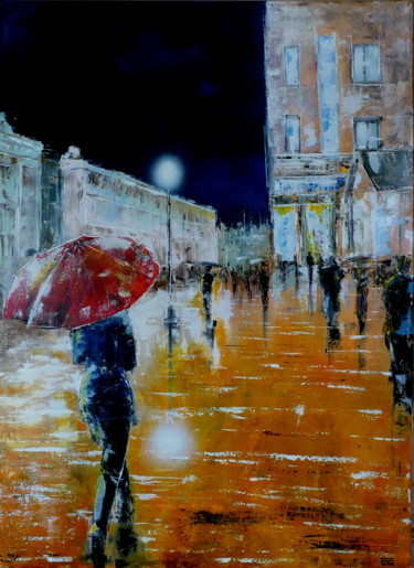 Malerei mit dem Titel "le parapluie rouge" von Philippe Poho, Original-Kunstwerk