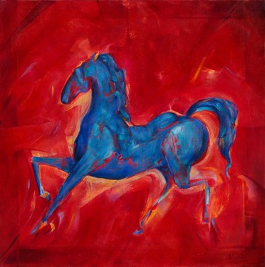 Painting titled "CHEVAL BLEU" by Philippe Graillot (TORGALLI), Original Artwork, Oil