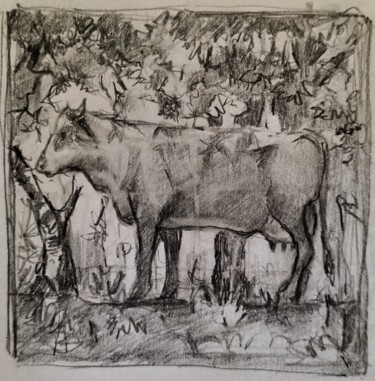 Drawing titled "Vache" by Philippe Graillot (TORGALLI), Original Artwork, Pencil