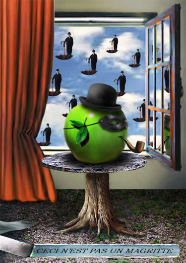 「Hommage à Magritte.」というタイトルのデジタルアーツ Philippe Renouによって, オリジナルのアートワーク, デジタルコラージュ
