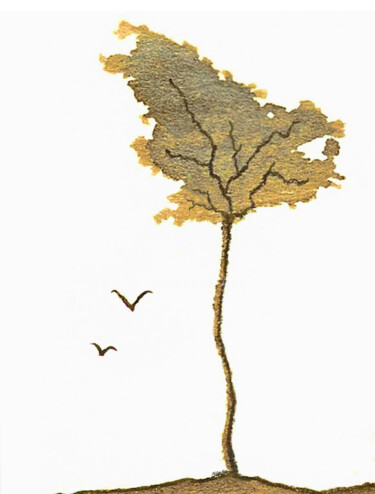 Desenho intitulada "L'arbre d'or." por Philippe Renou, Obras de arte originais