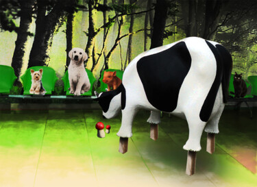 Arte digitale intitolato "La vache folle." da Philippe Renou, Opera d'arte originale, Fotomontaggio
