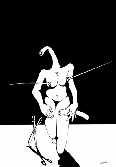 Dessin intitulée "La castatrice - The…" par Philippe Renou, Œuvre d'art originale, Encre