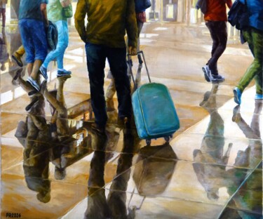 Peinture intitulée "Reflets de voyageur…" par Philippe Robert, Œuvre d'art originale, Huile Monté sur Châssis en bois