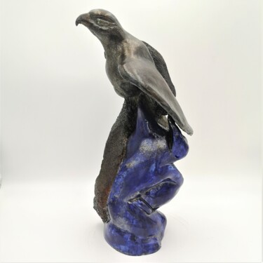 Skulptur mit dem Titel "L'Aigle Bleu" von Philippe Rude, Original-Kunstwerk, Ton