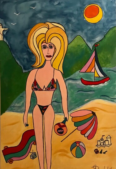 Painting titled "Plage" by Philippe Seigle, Original Artwork, Acrylic