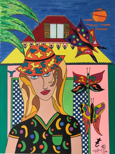 Painting titled "Miss Mariposa" by Philippe Seigle, Original Artwork, Acrylic