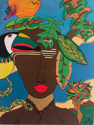 Painting titled "A garota da Amazônia" by Philippe Seigle, Original Artwork, Acrylic