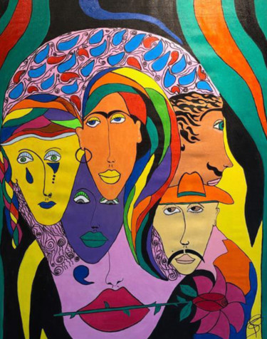 Painting titled "Visages" by Philippe Seigle, Original Artwork, Acrylic