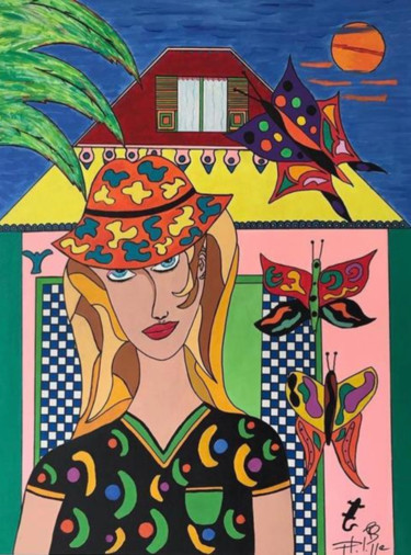 Painting titled "Miss Mariposa" by Philippe Seigle, Original Artwork, Acrylic
