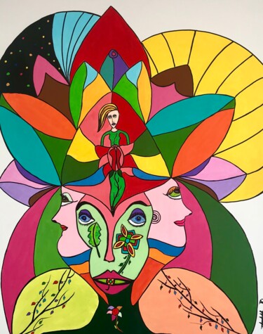 Malerei mit dem Titel "Lady flowers" von Philippe Seigle, Original-Kunstwerk, Acryl