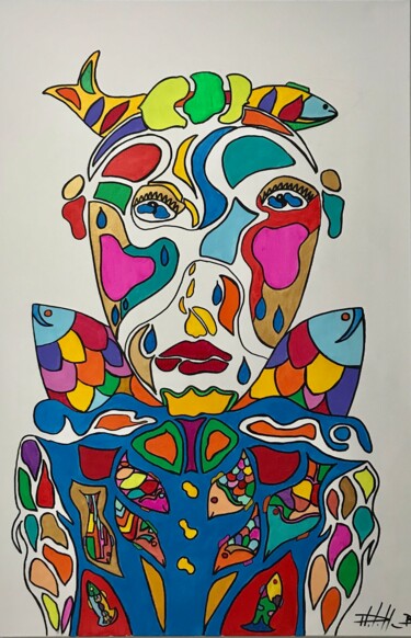 Malerei mit dem Titel "Océan clown" von Philippe Seigle, Original-Kunstwerk, Acryl