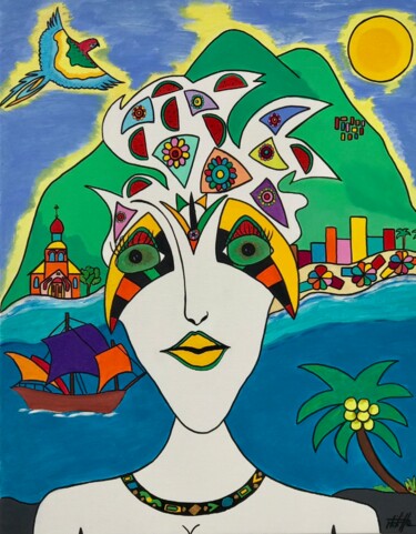 Painting titled "A garota do sol" by Philippe Seigle, Original Artwork, Acrylic