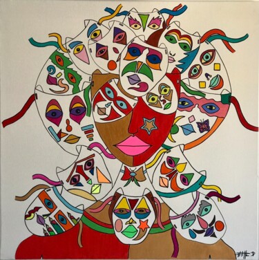 Painting titled "Masque d’or" by Philippe Seigle, Original Artwork, Acrylic