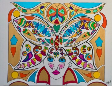 Pintura intitulada "Miss borboleta" por Philippe Seigle, Obras de arte originais, Acrílico