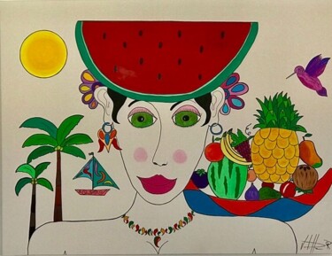 Malerei mit dem Titel "La barque à fruits" von Philippe Seigle, Original-Kunstwerk, Acryl