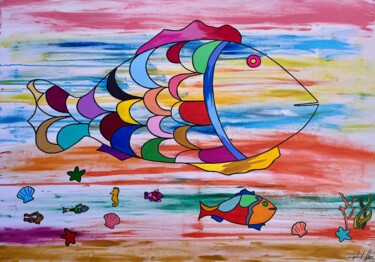 Peinture intitulée "Le poisson lumière" par Philippe Seigle, Œuvre d'art originale, Acrylique Monté sur Châssis en bois