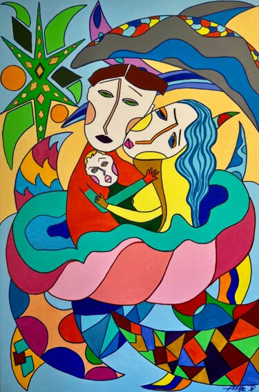 Painting titled "Bain d’amour" by Philippe Seigle, Original Artwork, Acrylic Mounted on Wood Stretcher frame