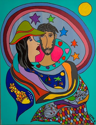 Painting titled "Les amoureux" by Philippe Seigle, Original Artwork, Acrylic Mounted on Wood Stretcher frame