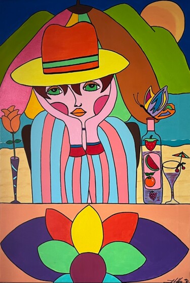Painting titled "Daddy’s hat" by Philippe Seigle, Original Artwork, Acrylic Mounted on Wood Stretcher frame