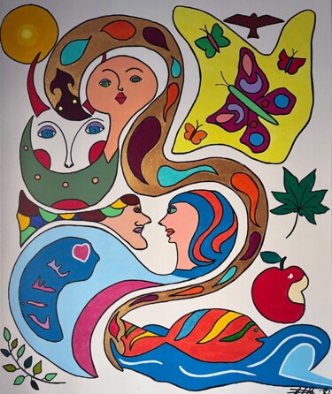 Painting titled "Life" by Philippe Seigle, Original Artwork, Acrylic Mounted on Wood Stretcher frame