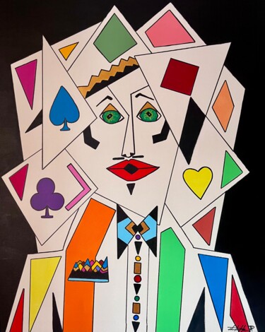 Painting titled "Cartes sur table" by Philippe Seigle, Original Artwork, Acrylic Mounted on Wood Stretcher frame