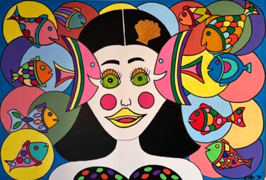 Painting titled "Les poissons d’océa…" by Philippe Seigle, Original Artwork, Acrylic Mounted on Wood Stretcher frame