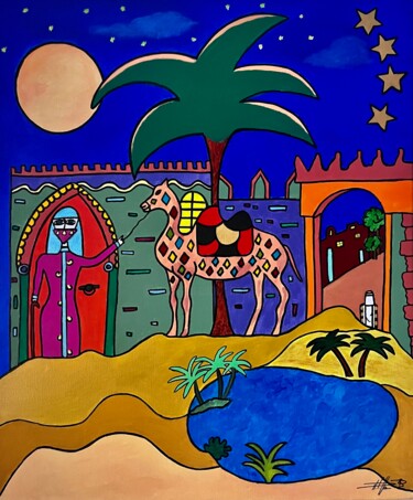 Peinture intitulée "La dame au chameau…" par Philippe Seigle, Œuvre d'art originale, Acrylique Monté sur Châssis en bois