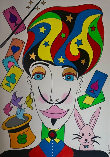 Painting titled "Le magicien" by Philippe Seigle, Original Artwork, Acrylic Mounted on Wood Stretcher frame