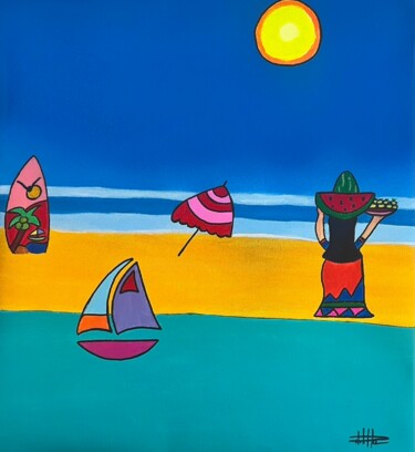 Painting titled "Día de playa" by Philippe Seigle, Original Artwork, Acrylic Mounted on Wood Stretcher frame