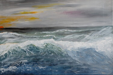 Painting titled "mer d'hiver à Belle…" by Philippe Viard, Original Artwork, Acrylic