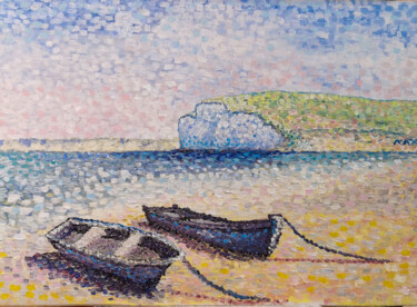 Deux barques au Port de Mordal Peinture intitulée "Deux barques au Por…" par Philippe Villar, Œuvre d'art originale, Huile Monté sur Châssis