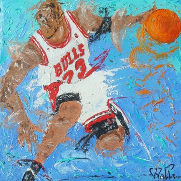Painting titled "Basket ball" by Philippe Walle, Original Artwork, Oil Mounted on Wood Stretcher frame