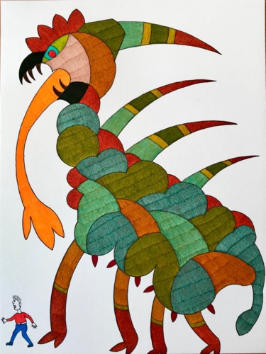 Dessin intitulée ""Autruchosaurus Pou…" par Philippe Wittner, Œuvre d'art originale