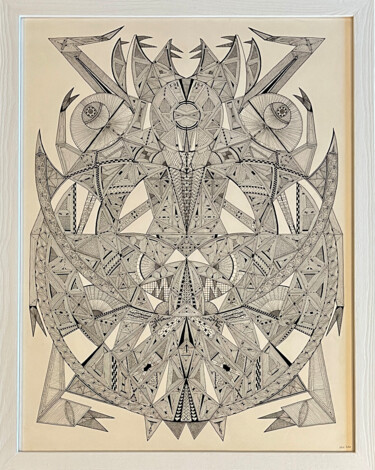 Drawing titled "phw-E214" by Philippe Wittner, Original Artwork, Ink Mounted on Wood Stretcher frame