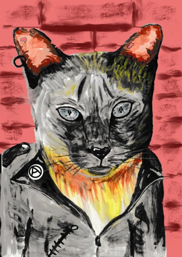 Digitale Kunst mit dem Titel "Minou rebelle" von Philippe Zizard, Original-Kunstwerk, Digitale Malerei