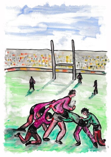 Painting titled "Rugby" by Philippe Zizard, Original Artwork, Watercolor