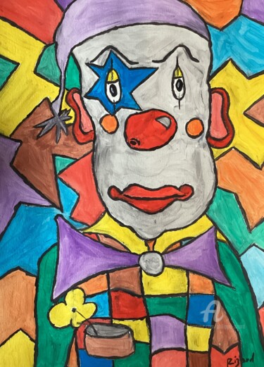 Painting titled "Clown a fleur" by Philippe Zizard, Original Artwork, Acrylic