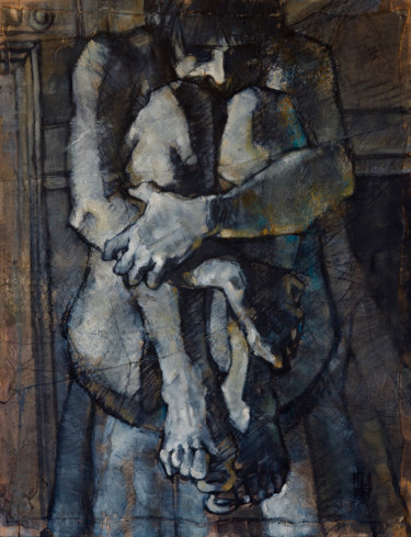 Nu Bleu 2 - 2020 Peinture intitulée "Nu Bleu 2 - 2020" par Amirault, Œuvre d'art originale, Huile