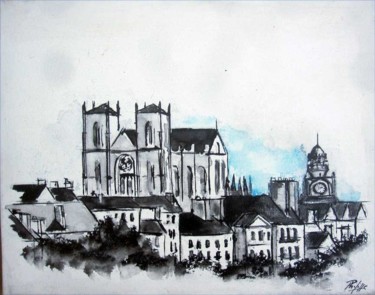 Painting titled "Nantes et sa cathéd…" by Philippe Blanchard, Original Artwork, Ink