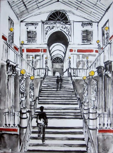 Painting titled "Le passage Pommeray…" by Philippe Blanchard, Original Artwork, Ink