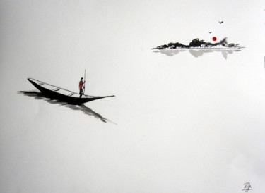 Peinture intitulée "Pirogue 2" par Philippe Blanchard, Œuvre d'art originale, Encre
